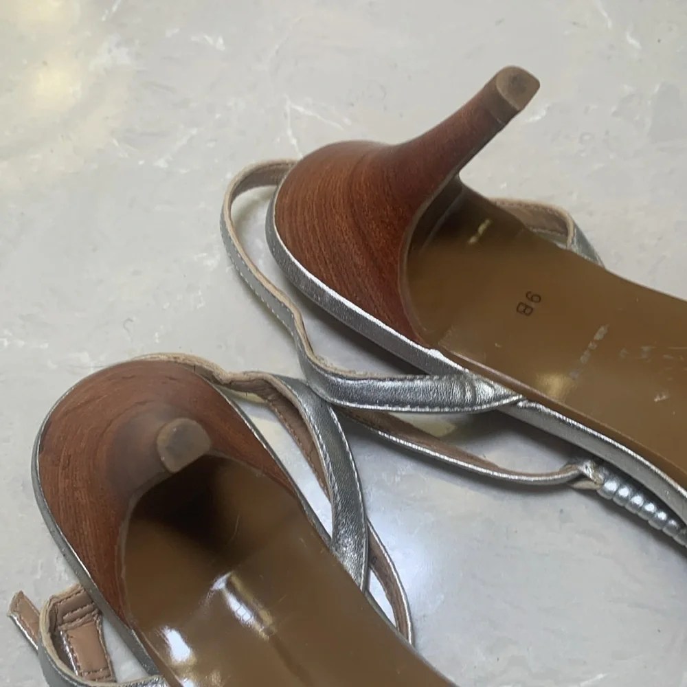 Talbots silver leather heels size 9